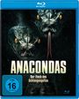 "ANACONDAS: Der Fluch des Schlangengottes." Zwei bedrohliche Schlangen mit gelben Augen und ausgestreckten Zungen.