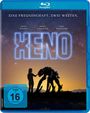„Eine Freundschaft. Zwei Welten.“, „Xeno“. Ein Mädchen berührt eine Kreatur vor einem sternklaren Abendhimmel.