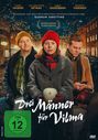 Titel: "Drei Männer für Vilma". FSK 12. Drei Personen in Winterkleidung; eine hält eine Urne, abends in einer beleuchteten Straße.