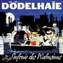 "Dödelhaie" oben, "Sinfonie des Wahnsinns" unten; Illustration: Skelette und verängstigte Figuren in einem Boot.