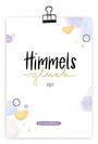 "Himmelsglück 2027" steht in einer dekorativen Schrift. Unten: "Bibel-Lettering Kalender". Pastellfarbene Kreise schmücken das Design.