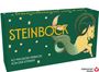 "STEINBOCK", darunter "40 magische Messages von den Sternen." Illustration eines Fabelwesens auf grünem Hintergrund.