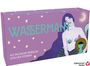 "WASSERMANN, 40 magische Messages von den Sternen." Illustration einer Frau mit langem Haar, umgeben von Sternen.