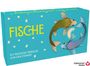 Text: "Fische. 40 magische Messages von den Sternen." Zwei illustrierte Fische schwimmen im Kreis vor einem blauen Hintergrund.