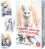 Text: "Frosted Dreams Lenormand by Irene Captijn." Illustration einer weißen Füchsin im Schnee, verziert mit Holly.