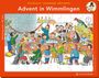 "Advent in Wimmlingen", Puzzle-Illustration mit fröhlichen Menschen beim Basteln und Feiern. Ein Papagei auf einem Regal.