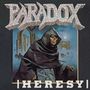 Text: "PARADOX" oben, "HERESY" unten. Illustration: Skelett in Robe, verfallene Ruinen im Hintergrund unter Mondlicht.