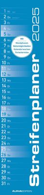 : Streifenplaner BLAU 2025 - Streifenkalender - Wandplaner - Küchen-Kalender - 11,3x49,5, KAL