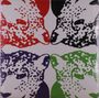 Vier stilisierte Leopardenköpfe in Pop-Art-Farben: Rot, Schwarz, Violett, Grün.