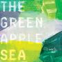Text: "THE GREEN APPLE SEA". Farbenfrohes abstraktes Design in Grüntönen.