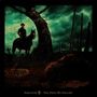"Saracator: The Ones We Follow." Silhouette eines Reiters unter einem Baum vor stürmischem Himmel, düstere Stimmung.