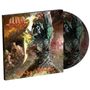 "U.D.O.", "Voodoo Ranger"; düsteres, geisterhaftes Monster, das Flammen hält, in dramatischem Gemälde-Stil.