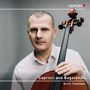 Texte: "Capricci and Bagatelles" und "Kirill Timofeev". Mann mit Cello, trägt ein weißes Hemd, neutrale Mimik.