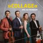 "COLLAGE" und "ARS AD MUNDUM" in gelb und weiß. Vier Personen, zwei mit Streichinstrumenten, eine mit Oboe.