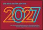 "365 NEUE SEITEN VON DIR 2027. Der Journaling-Kalender für die tägliche Auszeit." Auf rotem Hintergrund. Nummer 2027.