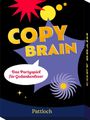 "Das Partyspiel für Gedankenleser", "COPY BRAIN", "Pattloch". Farbenfrohe Grafiken mit Sternen und Kreisen.