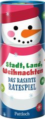 "Stadt, Land, Weihnachten. Das rasante Ratespiel." Ein Schneemann in Schal und Mütze ist abgebildet.