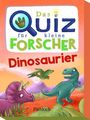 Text: „Das Quiz für kleine Forscher. Dinosaurier.“ Illustration von Dinosauriern in bunter Landschaft.