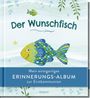 „Der Wunschfisch“; „Mein einzigartiges ERINNERUNGS-ALBUM zur Erstkommunion“. Illustration: Bunter Fisch im Wasser.
