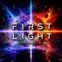 "FIRST LIGHT GRAVITY 2.0" steht vor einem farbenfrohen Weltraumhintergrund mit Explosionseffekten und Asteroiden.