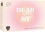 Text: "DEAR future ME" in großen Buchstaben auf rosa Hintergrund, mit "VISION BOARD SET" und "BRING YOUR VISIONS TO LIFE". Links ein Fisch-Logo.