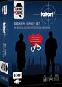 Text: "DAS KRIMI-DINNER-SET", "CRIME & DINE", "Mit Rezepten, Rollenheften, Tischkarten & Co". Silhouetten vor Skyline.