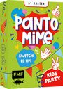"64 Karten, Pantomime, Switch it up!, Kids Party, +8, 2+, EMF" auf buntem, spielerischem Hintergrund.