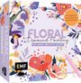 "Floral Diamond Painting – Für deine kreative Auszeit." Bunte Blumen und Glitzersteine, Verpackung in Pastellfarben.