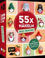 "55x Häkeln: Mini-Wichtel. Dein Kartenset für niedliche Amigurumis." Verschiedene gehäkelte Wichtel auf farbigem Hintergrund.