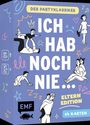 "Ich hab noch nie... Eltern Edition" in weißer Schrift, bunte Illustrationen von Menschen, 64 Karten, Partyklassiker.