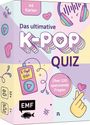 "Das ultimative K-Pop Quiz, 64 Karten, Über 120 spannende Fragen." Bunte Illustrationen mit Musikthema und Symbolen.