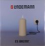 Text: "LINDEMANN", "ES BRENNT...". Eine Kerze mit Kabel steckt in einer Steckdose, die Flamme leuchtet.