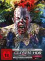 "FSK ab 18", "CLOWN UNCUT", "4K ULTRA HD", "HDR". Ein bedrohlicher Clownkopf mit Blut, darunter eine Frau, ein Mann mit Werkzeug und ein Junge.