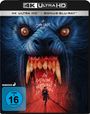 4K Ultra HD + Bonus-Blu-ray. Ein riesiger blauer Werwolf mit weit aufgerissenem Maul zeigt scharfe Zähne. Darunter rennt eine Person in einem roten Korridor mit dem Titel "An American Werewolf in London".