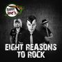 Logo von Sloppy Joe's, Schriftzug "Eight Reasons to Rock". Drei Musiker in Rockabilly-Optik.