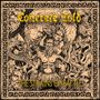 "Concrete Cold" in gelb, darunter "The Strains of Battle". Illustration mit mythologischen Figuren und Drachen in antikem Stil.