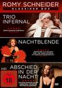 "Romy Schneider Klassiker Box" mit drei Filmen: "Trio Infernal", "Nachtblende", "Abschied in der Nacht", FSK ab 18. Drei Bilder von Frauen.