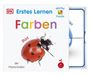 "Erstes Lernen Farben Rot der Marienkäfer" steht auf einem Kinderbuchcover mit einem Marienkäfer und einem Würfel-Puzzle-Logo.