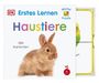 Erstes Lernen: Haustiere, das Kaninchen. Würfel Puzzle. Ein flauschiges, braunes Kaninchen neben einem Papageienflügel.