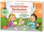 "Geschichten-Baukasten für Kita und Grundschule" mit Illustrationen von Kindern, einem Geist und einem kleinen Drachen.