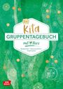 Text: "Das Kita Gruppentagebuch", "mit Herz", "Beobachten - Dokumentieren - Organisieren", "Ich mach das jetzt!"

Grüntöne mit goldenen Punkten und Blumenmotiven.