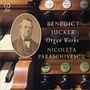 Texte: "Benedict Jucker Organ Works", "Nicoleta Paraschivescu". Portrait eines Mannes, Orgelregister und Tasten.
