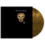 "Apocalyptica" und "Cult" auf schwarzem Hintergrund mit einem goldenen Totenkopf und goldenen Schallplatten.