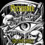 "Pestilence", "The Early Relics", "Demo & Live Collection" in gelber Schrift auf Illustration mit Schädeln und Augen.