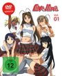 „Love Hina Vol. 01“. Rotes „DVD Video Version“ Logo. Illustration von fünf Mädchen in Schuluniform. FSK 12 Hinweis.