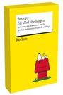 "Snoopy für alle Lebenslagen. 52 Karten mit Antworten auf die großen und kleinen Fragen des Alltags. Reclam." Illustration: Snoopy auf roter Hundehütte.
