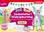 "Zauberhafter Kindergeburtstag", "Tisch-Deko-Set zum Basteln", "Für bis zu 7 Gäste". Feen und Einhorn in bunter Landschaft.