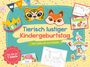 Tierisch lustiger Kindergeburtstag. Tisch-Deko-Set zum Basteln. Für bis zu 7 Gäste. Bunte Party-Motive und Tiermasken.
