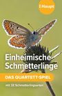 "Einheimische Schmetterlinge: DAS QUARTETT-SPIEL, mit 32 Schmetterlingsarten." Ein Schmetterling auf einer Pflanze.