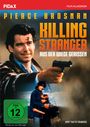 Text: "PIDAX", "PIERCE BROSNAN", "KILLING STRANGER", "AUS DER WIEGE GERISSEN", "FSK ab 12 freigegeben". Ein Mann mit Pistole.